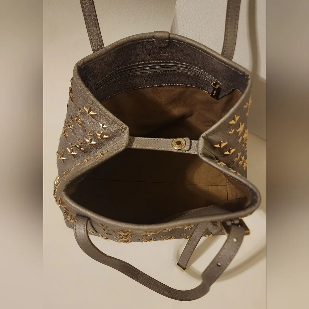 Jimmy Choo's Sasha Star-Studded Gray Metallic, Adjustable Tote Bag - Picture 8 of 10